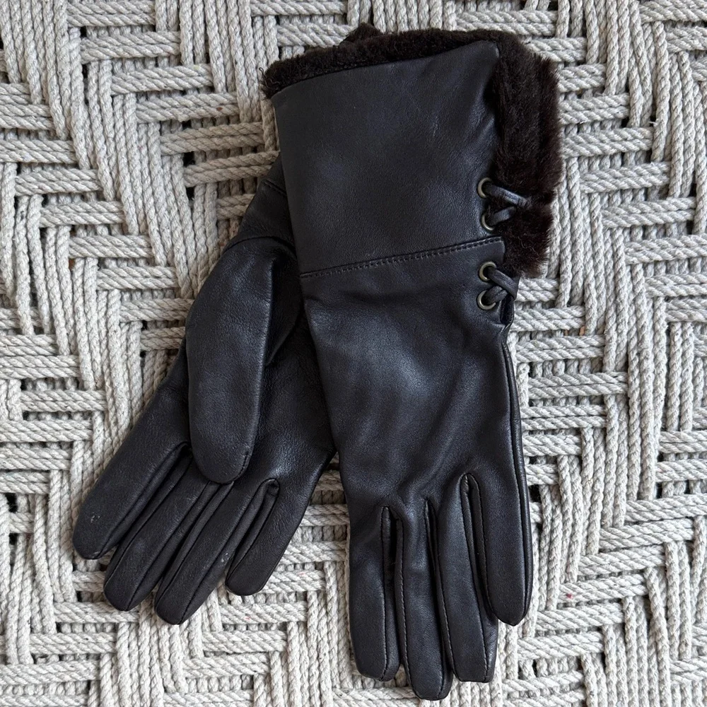 Vintage Ann Taylor Loft Dark Brown Leather Women's Gloves Size Small